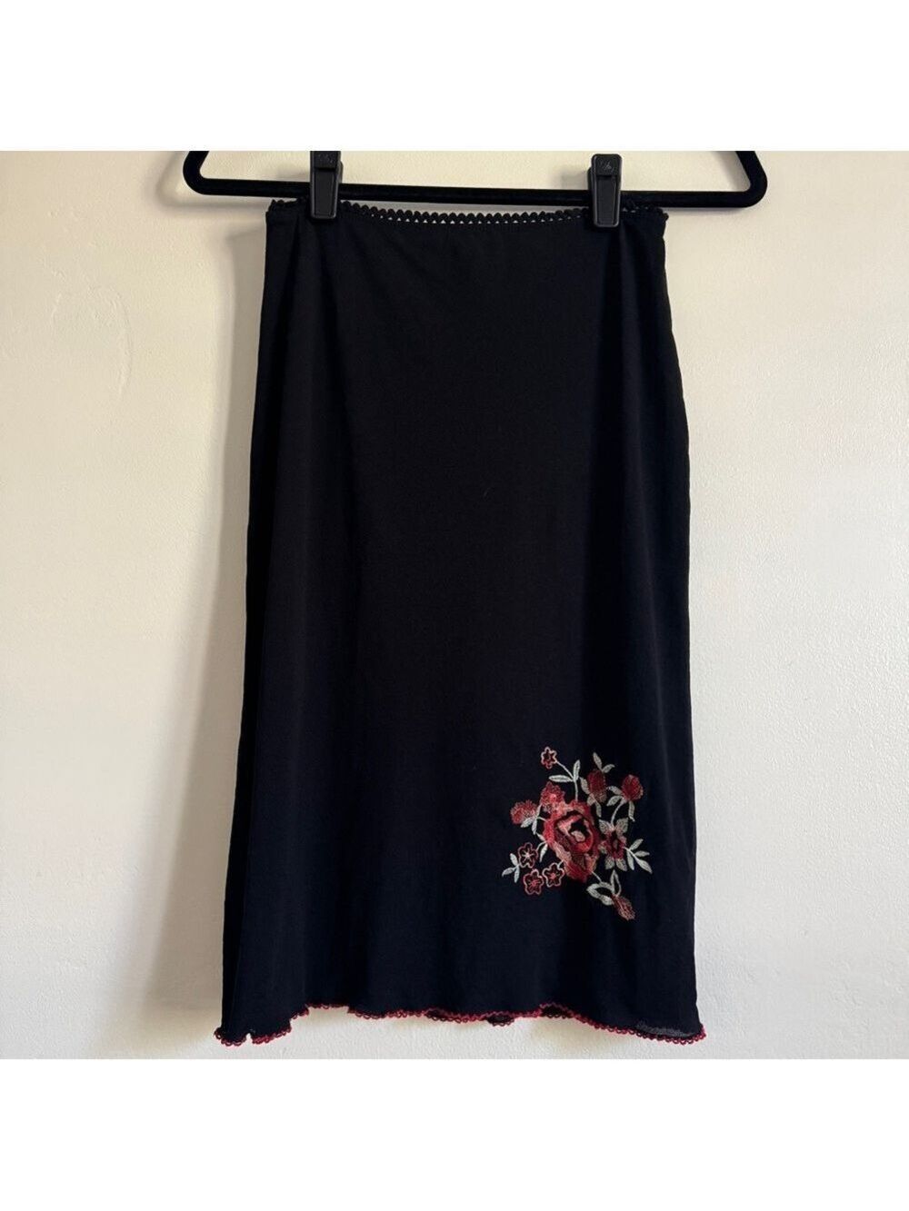 Vintage Kookai **Black Mesh Pencil Skirt** Floral Embroidery, Small